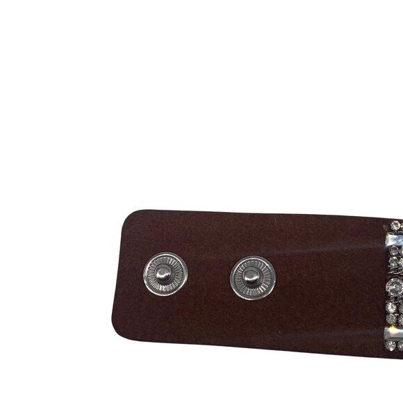 Paparazzi Jewelry Rebel Radiance Brown Fold Over Snap Bracelet Rhinestone Stud - Picture 7 of 9
